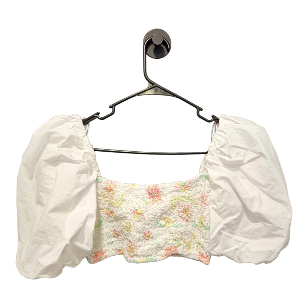 Zara White Floral Poplin Crop Top Size XS puff Sleeves Fairy Praire Cottagecore
